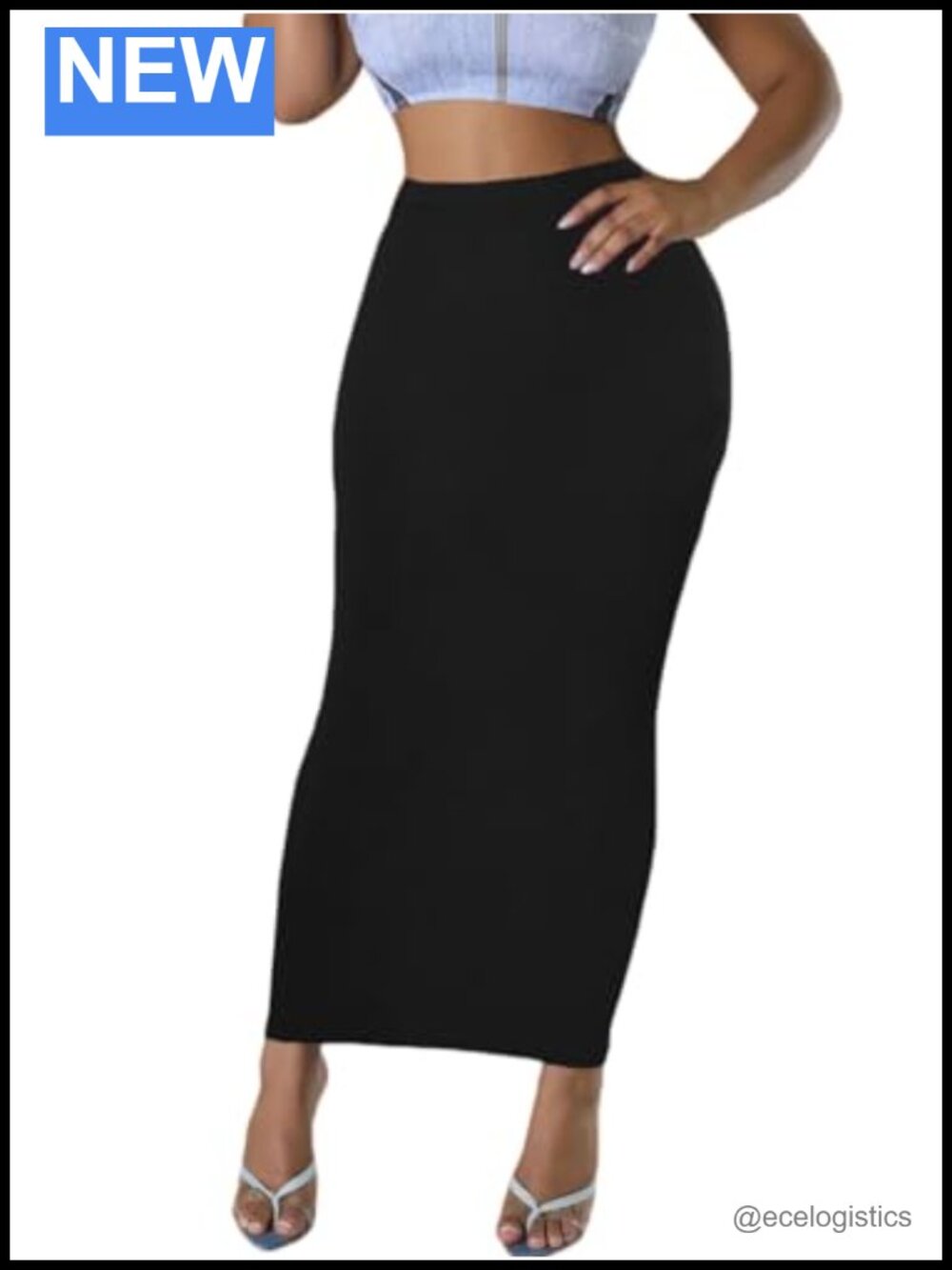 High Waisted Maxi Pencil Skirt Bodycon Stretchy Polyester Spandex